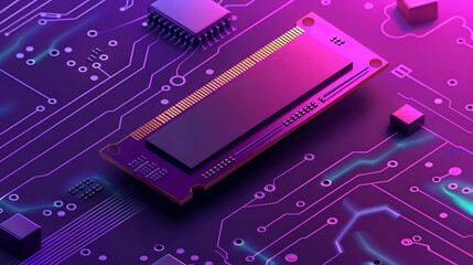 RAM module for the personal computer on a purple background random access memory