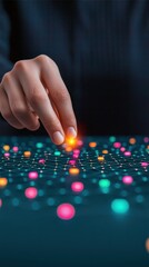 Fototapete - Hand interacting with colorful data points