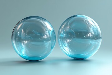 Two blue glass spheres on a light blue background