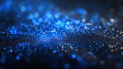 A glittery stage with light blue particles and a bokeh background with light shine.