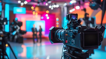 Camera recording a live broadcast in a TV studio