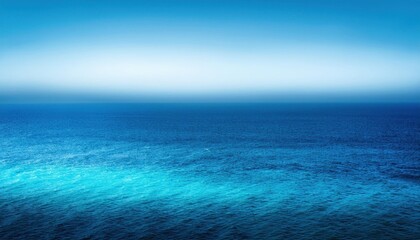 Poster - Vivid Ocean Gradient. Turquoise and Deep Blue Sea Waters Converge under a Clear Horizon. Perfect for Coastal Tranquility Concepts, Nature Scenes, or Oceanic Travel Destinations