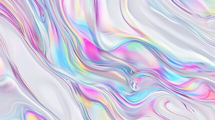 Fototapete - A stunning abstract holographic background with flowing liquid marble patterns and soft pastel color waves. This fluid design creates a modern and elegant visual aesthetic, perfect for use in posters,