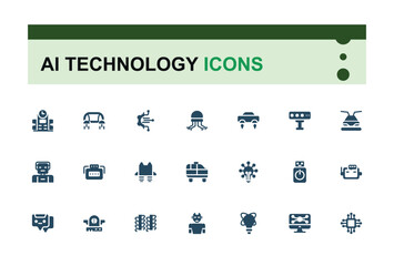 Wall Mural - set of solid icons like ai technology. related to future technology, internet, network, programming 