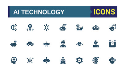 set of solid icons like ai technology. related to future technology, internet, network, programming 