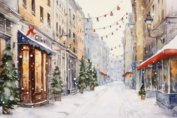 Wall Mural - Christmas outdoors street winter.