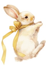 Wall Mural - Cute rabbit with yellow ribbon