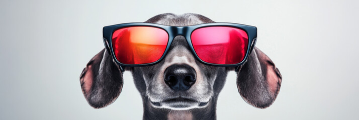 Poster - A cool dog wearing red sunglasses.