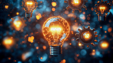 Poster - A light bulb is surrounded by gears and is lit up