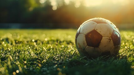 Vibrant Soccer Ball on a Sunlit Field, sunlight, green, grass, dynamic