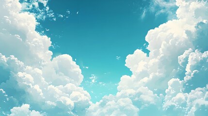 Serene Summer Sky with Fluffy White Clouds, blue, nature, weather, background