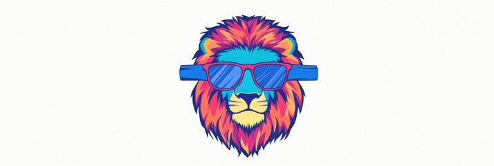 Sticker - Cool lion with blue sunglasses.