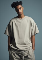 Poster - Over beige t-shirt sleeve adult man.