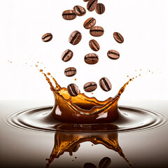 brown coffee splash with roasted beans and ripples