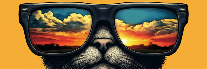 Wall Mural - Cool cat with a sunset view.