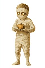 Canvas Print - Child dressed as a mummy art halloween pumpkin.