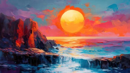 Canvas Print - Vibrant Abstract Sunset Over Ocean