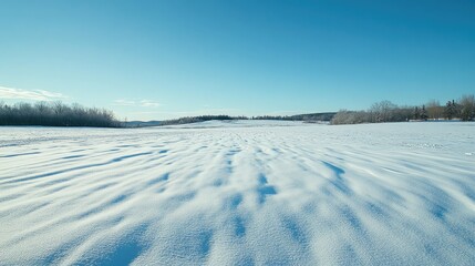 Wall Mural - Snow-covered fields of rural Quebec with a clear, open sky for copy