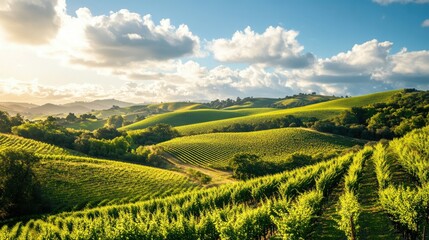 Wall Mural - The rolling hills of the California wine country with ample sky for text