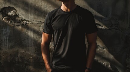 Canvas Print - Man in Black T-Shirt Against Concrete Wall