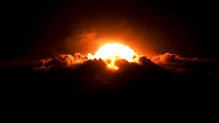 Wall Mural - a glowing orb of light bursts through dark clouds. ai.