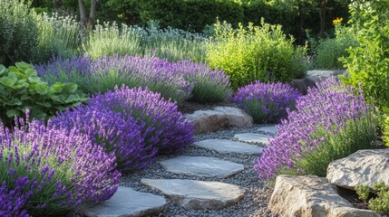 Poster - Lavender Stone Path in Garden