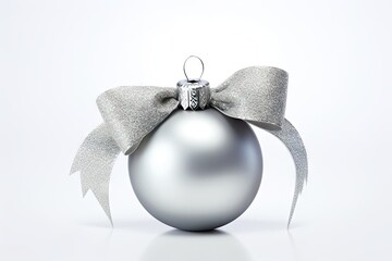 Poster - Silver Christmas ball christmas ribbon bow.