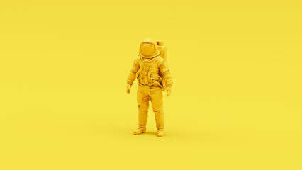 Wall Mural - Yellow astronaut space suit helmet visor retro science vivid sci fi outer space protection yellow background 3d illustration render