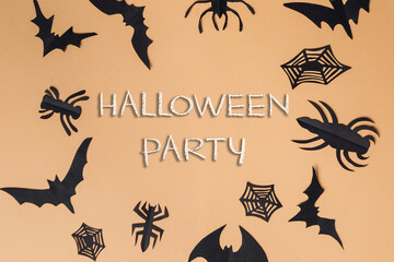 Wall Mural - Halloween party with bats and spiders