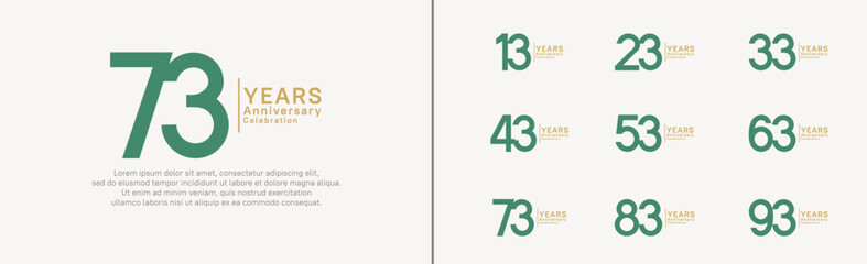 anniversary logo set. vector design green and gold color can be use for special moment