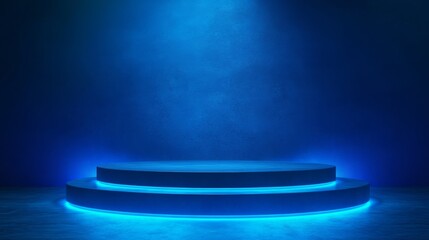 Wall Mural - Futuristic Blue Stage with Neon Glow