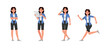 © yindee - Woman wear blue shirt character vector illustration design set. Presentation in various action.