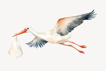 Sticker - Crane and baby, watercolor illustration