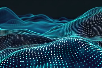 Data technology illustration. Abstract futuristic background. Wave with connecting dots and lines on dark background. Wave of particles. 3D rendering.