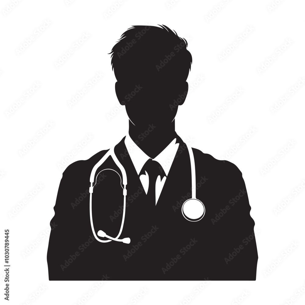 Doctor with stethoscope silhouette vector black colour white background ...