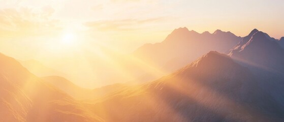 Wall Mural - The sun is shining on the mountains, creating a warm and peaceful atmosphere