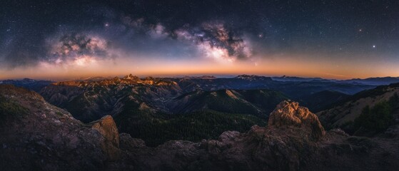 Wall Mural - A beautiful night sky with a large, glowing moon and many stars