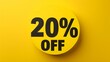 © drdigitaldesign - Black '20% OFF' Promotional Sign on a Yellow Background with Copy Space