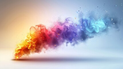 A mesmerizing swirl of colorful smoke gracefully fades in shades of orange, pink, purple, and blue, creating a captivating visual effect against a soft backdrop.