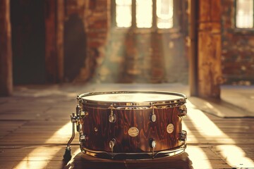 Wall Mural - Drum on Wooden Floor