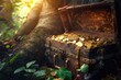 © Ева Поликарпова - Wooden treasure chest filled with gold coins