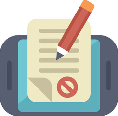 Sticker - This vector illustration shows a document displayed on a smartphone with a forbidden symbol, suggesting digital signature issues