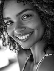 Woman with Curly Hair Smiling