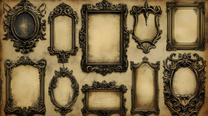 Decorative vintage picture frames on an aged background.