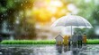 © Johannes - Under umbrella life insurance concepts, digital healthcare and medical technology, family and life, financial health, savings, buy insurance online, real estate. stability of property