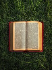 Wall Mural - Open book on green grass