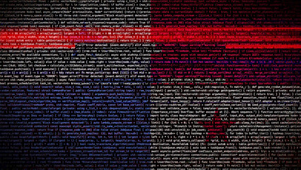 Binary code on flag of Panama. Program source code or Hacker concept on Panamanian flag. Panama digital technology security, hacking or programming