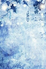 Canvas Print - A serene winter background showcases delicate snowflakes and musical notes blending harmoniously in shades of blue, creating a festive atmosphere for celebrations