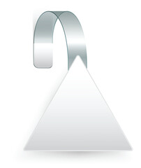 blank triangular shelf wobbler pointing down with transparent plastic strip.