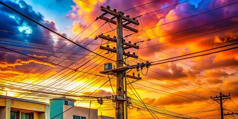 Urban Electricity Infrastructure: Minimalist Power Pole and Wires